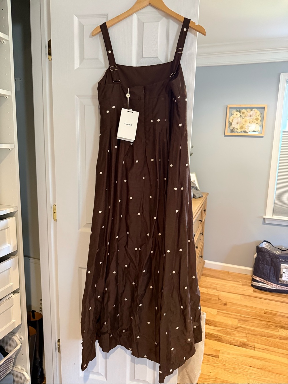 Brown Polka Dot Maxi Dress with Square Neck - Picture 7 of 8